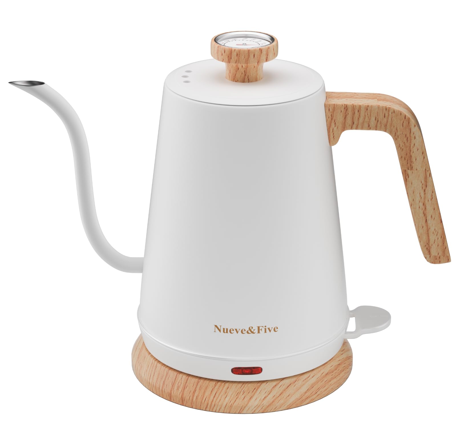 Nueve&Five Electric Gooseneck Kettle with Thermometer, 1.0L Pour Over Hot Water Kettle for Coffee and Tea, 1000W, Auto Shutoff, Boil-Dry Protection, White