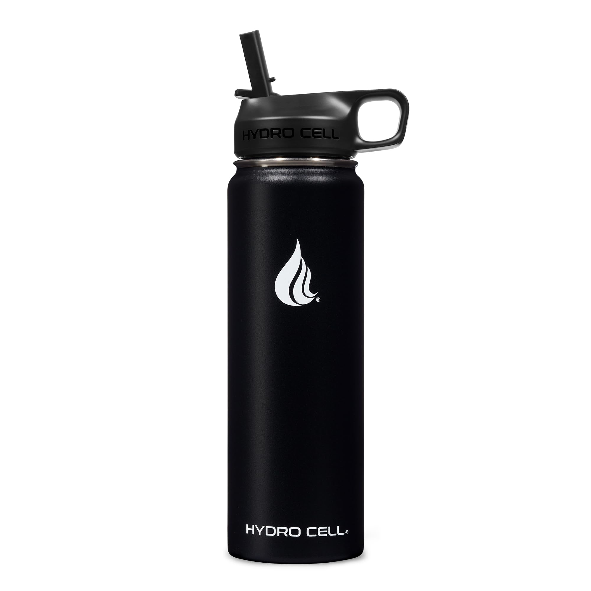 HYDRO CELL Stainless Steel Insulated Water Bottle with Straw - For Cold & Hot Drinks - Metal Vacuum Flask with Screw Cap and Modern Leakproof Sport Thermos for Adults (Black 24oz)