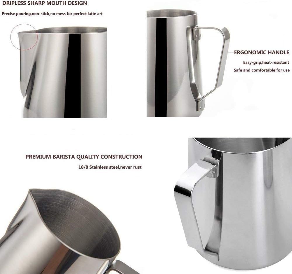 SIKEMAY Milk Frothing Pitcher Cup, 12oz/350ML Milk Frother Cup Stainless Steel Steaming Pitcher Milk Jug Coffee Latte Art Cappuccino Espresso Machine Accessories for Barista Steam Pitchers Tools