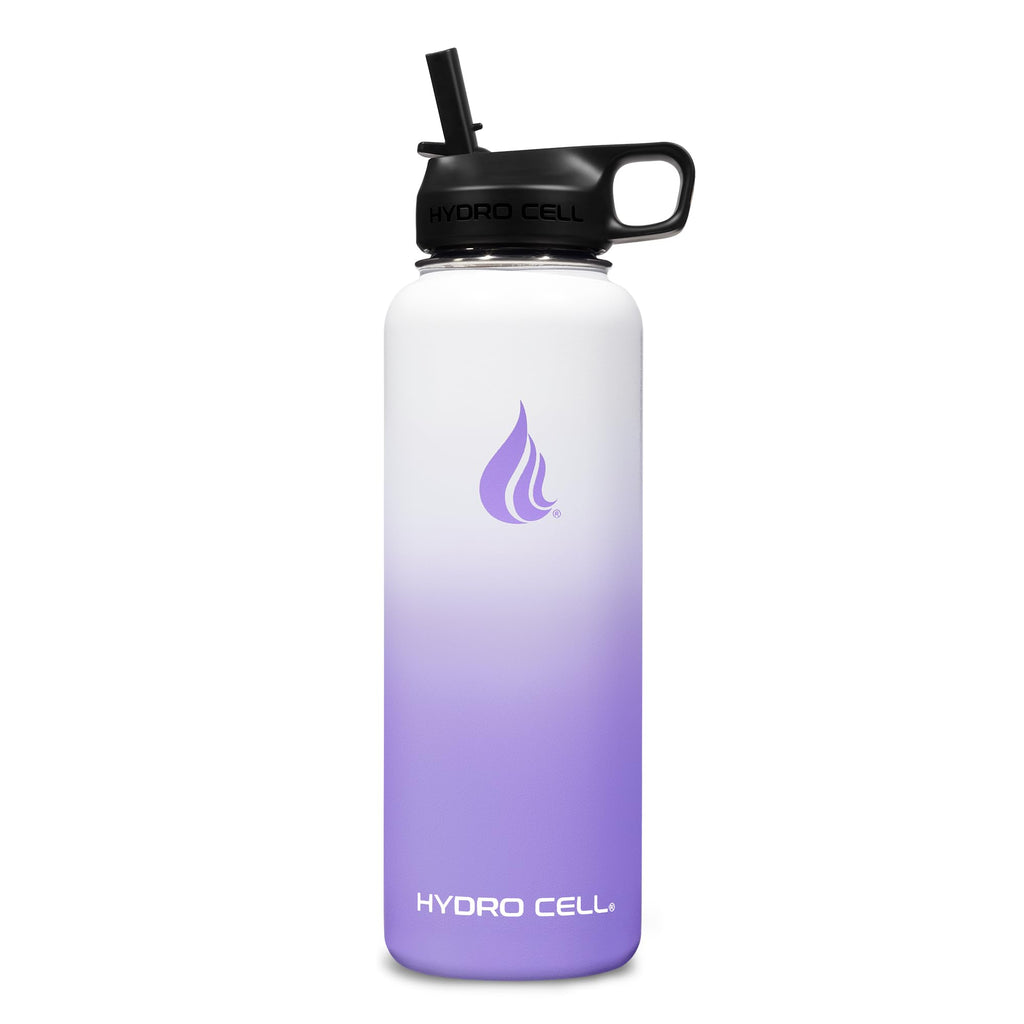 HYDRO CELL Stainless Steel Insulated Water Bottle with Straw - For Cold & Hot Drinks - Metal Vacuum Flask with Screw Cap and Modern Leakproof Sport Thermos for Adults (Lavender/White 40oz)
