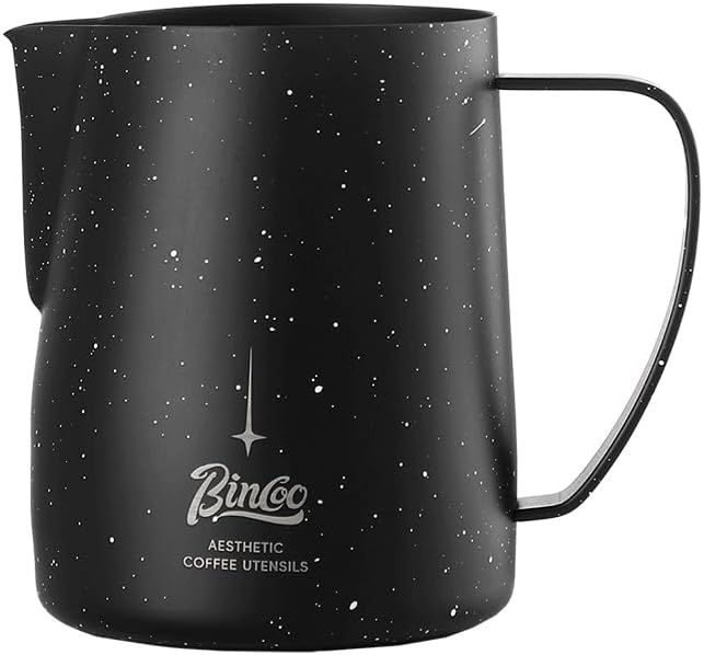 Bincoo Star Milk Frothing Pitcher 21oz/600ml,Espresso Steaming Pitcher,Espresso Machine Accessories,Milk Frother cup,Milk Coffee Cappuccino Latte Art for Home Coffee Bar(Black 20oz)