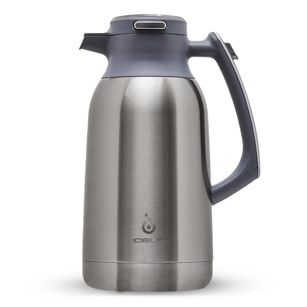 IDEUS Thermal Coffee Carafe, Stainless Steel Double Wall Insulated Vacuum Flask, Water Jug Coffee Server and Beverage Dispenser, Heat and Cold Retention (Metallic, 68, Fluid Ounces)