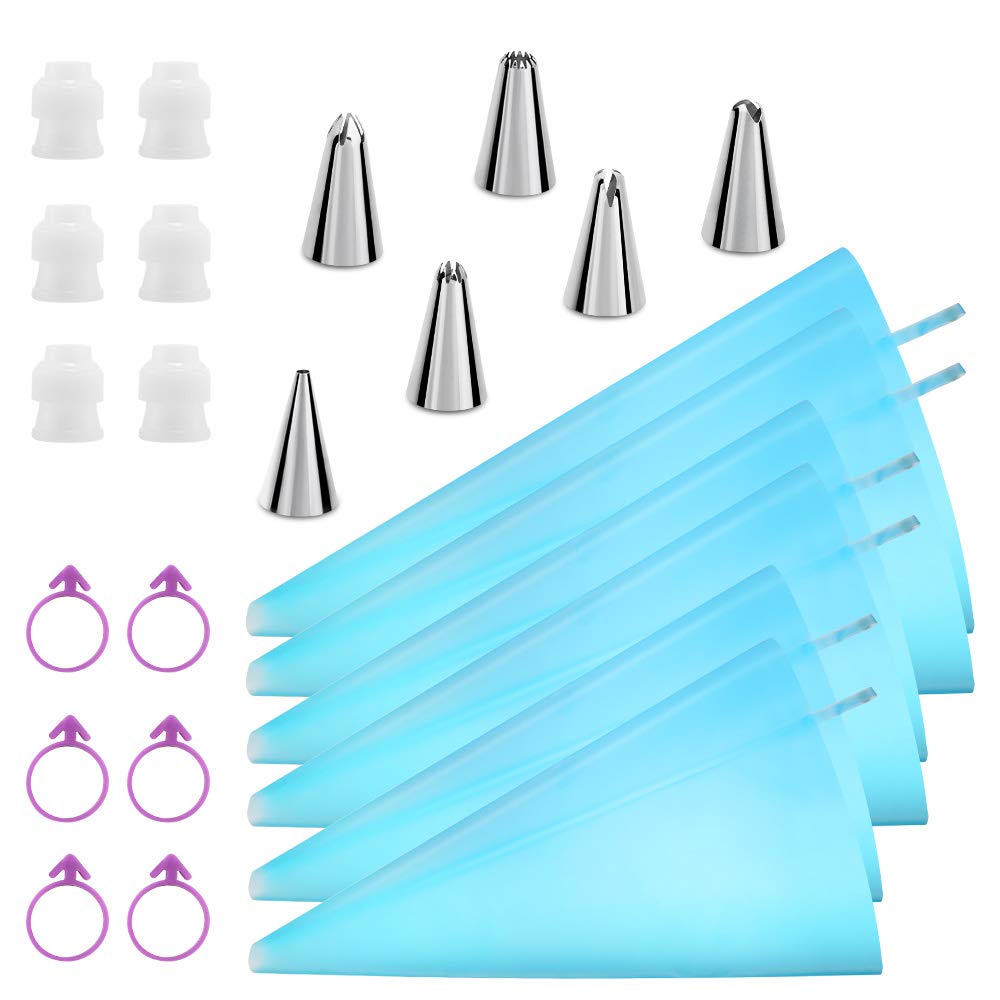 Kasmoire 24Pcs Cake Decorating Kit with 6 Piping Tips & Reusable Bags