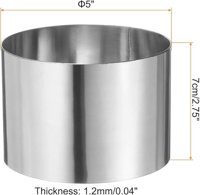 HARFINGTON Round Cake Ring 5 x 2.75 Inch Seamless Stainless Steel Pastry Mousse Dessert Ring Mirror Coating for Baking Cooking Making Tool