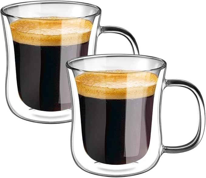 ecooe Double Walled Glass Coffee Mug 12 oz Latte Cappuccino Cups Set of 2