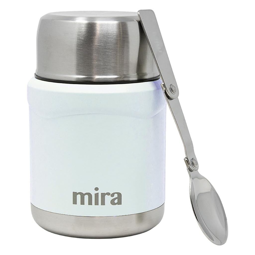 MIRA 15 oz Insulated Food Thermo for hot and cold foods - Leak-Proof Stainless Steel Container with Spoon - Pearl Blue