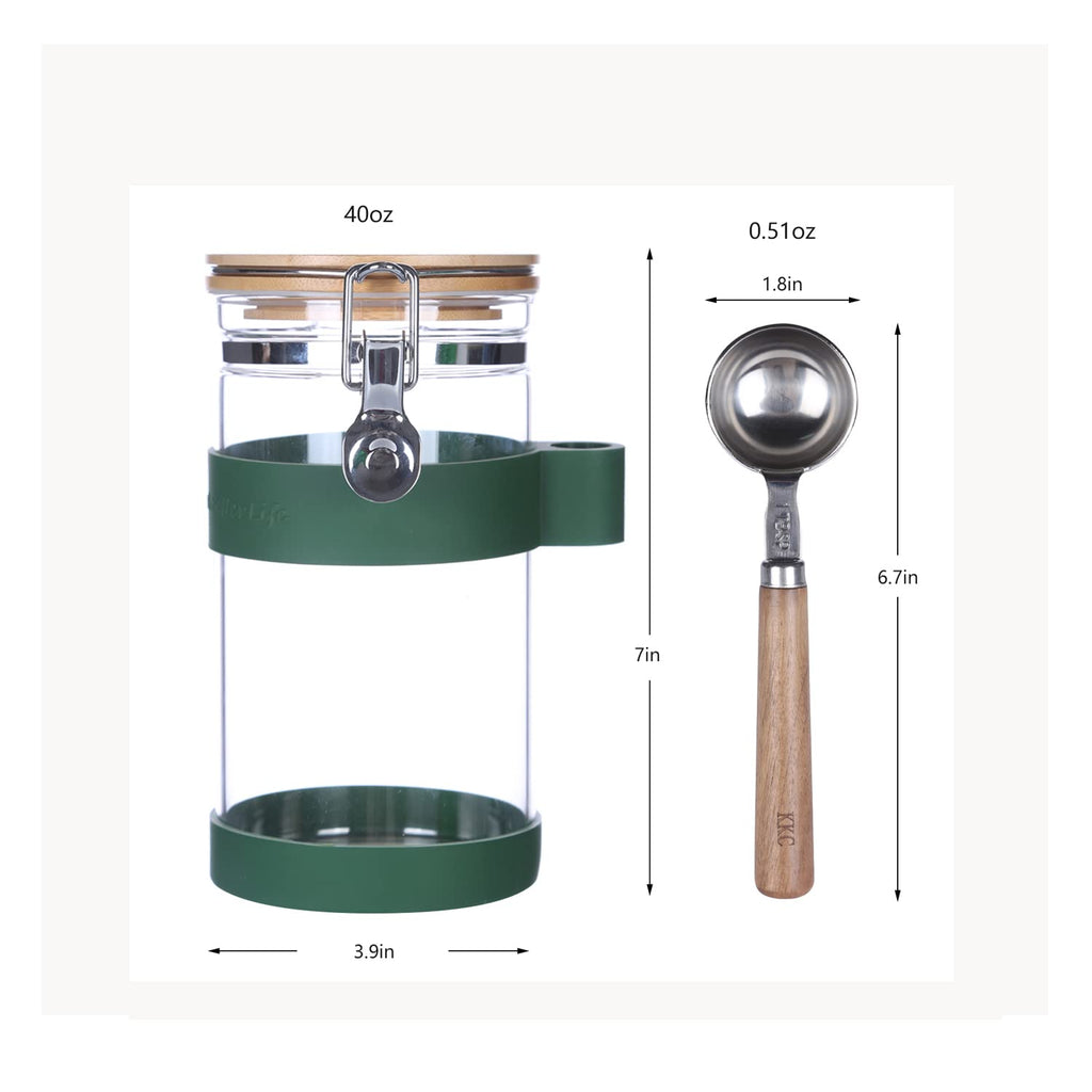 KKC Vacuum Sealed Coffee Bean Storage Container with Scoop for 1 lb Beans,Airtight Glass Coffee Jar Canister with Scoop,Glass Storage Canisters with Hinged Lid,40 Fluid Ounce
