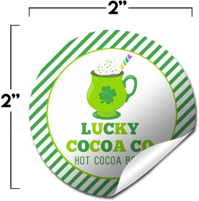 Lucky Cocoa Co. Festive Mug Themed St. Patrick's Day Hot Cocoa Bomb Packaging Sticker Labels, Total of 40 2" Circle Stickers (20 Sets of 2) by AmandaCreation