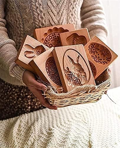 MOTEERLLU Wooden Cookie Molds, Wooden Cookie Biscuit Mold Baking Cookie Mold Wooden Carved Mold Cookie Cutter Embossing Mold, DIY Shapes Cookie Stamp,Gingerbread Mold, Christmas Reindeer