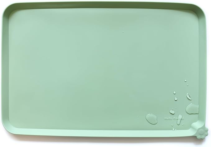 Hoki Found XX-Large Silicone Pet Feeding Mats - Non Slip Cat Dog Bowl Mats - Waterproof for Carpet - Dark Olive — 22" x 14"