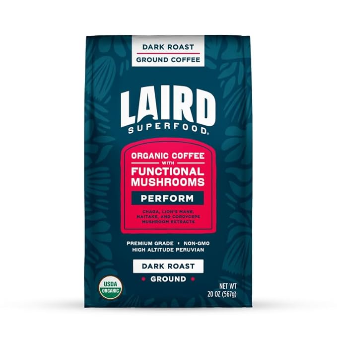 Laird Superfood Boost Coffee, Medium Roast Ground Beans Infused with Functional Mushrooms, Vitamin D and Olive Leaf Powder