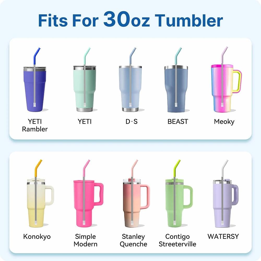 Straight Metal Straws for Stanley 30oz, Reusable Stainless Steel Straws