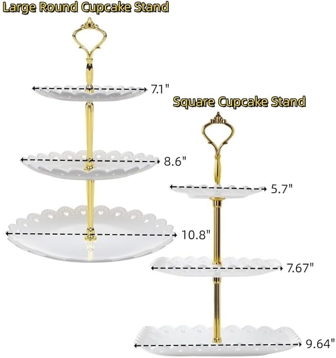 2 Pack of Large Plastic Dessert Stands, 3 Tier Cupcake Stand, 3 Tiered Serving Display Stand Reusable Pastry Dessert Tower Tray/Platter for Tea Party, Baby Shower and Wedding (White)