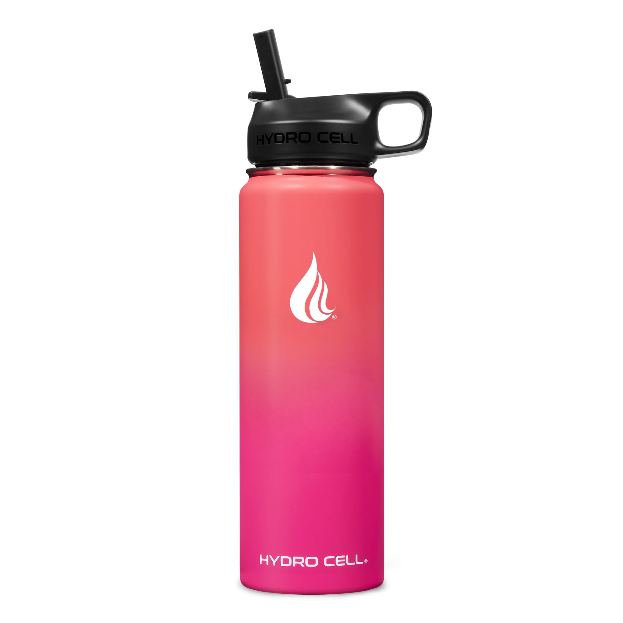 HYDRO CELL Stainless Steel Insulated Water Bottle with Straw - For Cold & Hot Drinks - Metal Vacuum Flask with Screw Cap and Modern Leakproof Sport Thermos for Adults (Coral/Punch 24oz)