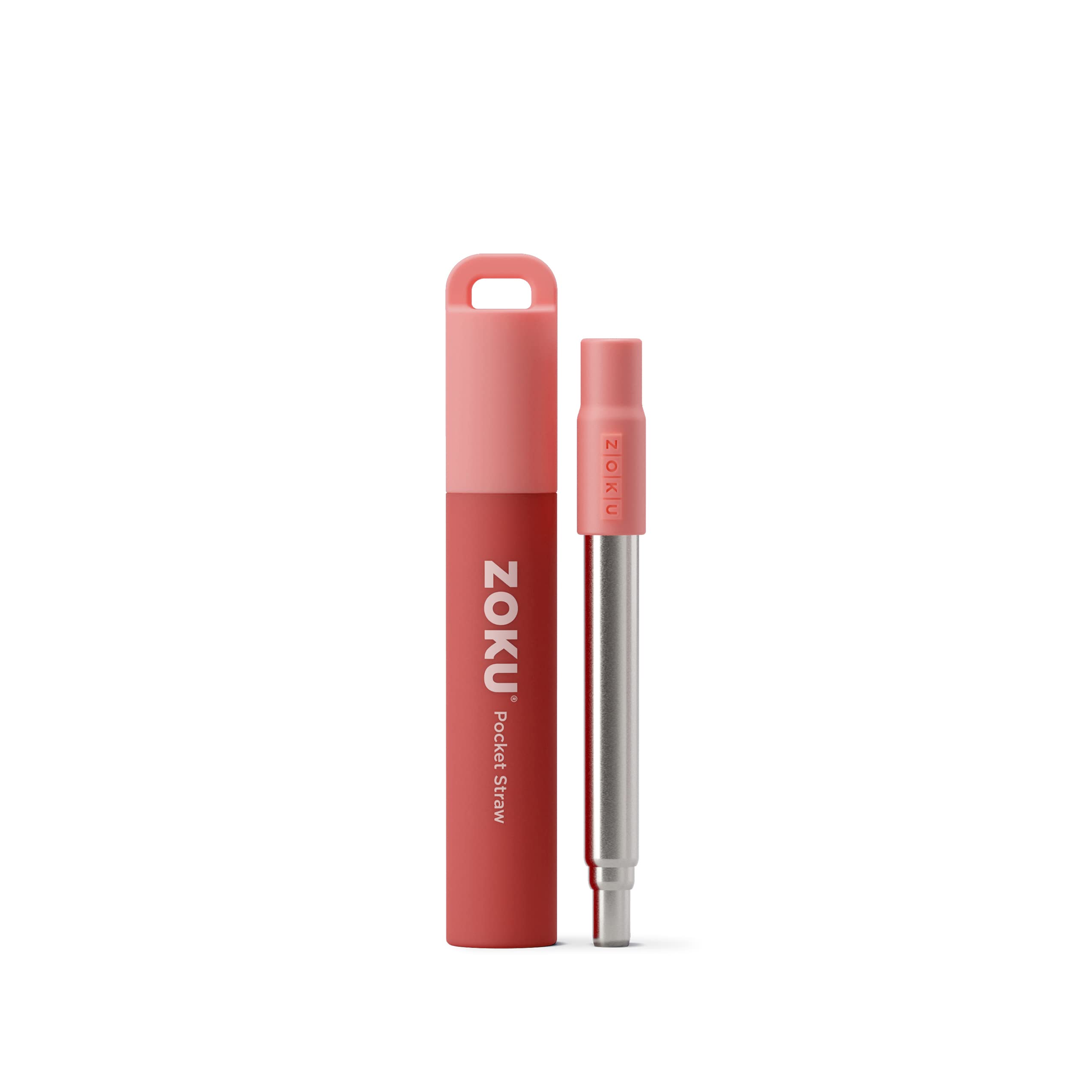 Zoku Reusable Metal Straw with Case, Collapsible Travel Straw - Red
