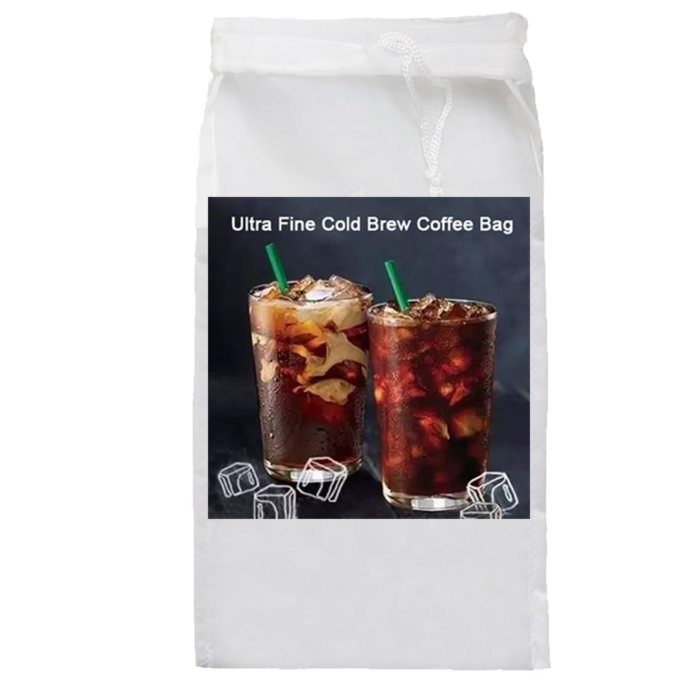 2 Pack Cold Brew Coffee Bag,120 Micro Food Grade Nylon Ultra Fine Mesh, 8.6x5 inch Reusable Cold Brew Coffee Filter with Seamless Bottom, Coffee Maker