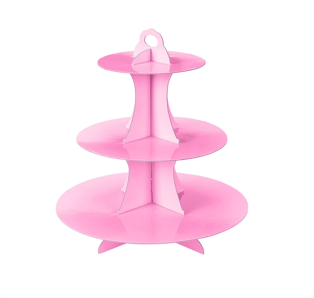 YLDW Cupcake Stand 2Pcs, 3-Tier Cupcake Stand Display, Cardboard Cup Cake Tower Stand, Disposable Dessert Stand for Birthday Tea Party Baby Shower Treat Decorations, Pink