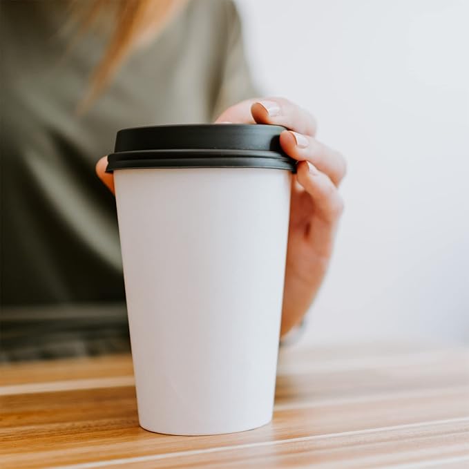 Smygoods White Disposable Paper Coffee Cups with Lids (16 OZ, 50 Count) For Hot Beverages, Tea, Espresso, Cocoa - To Go Drink Containers, Café & Office