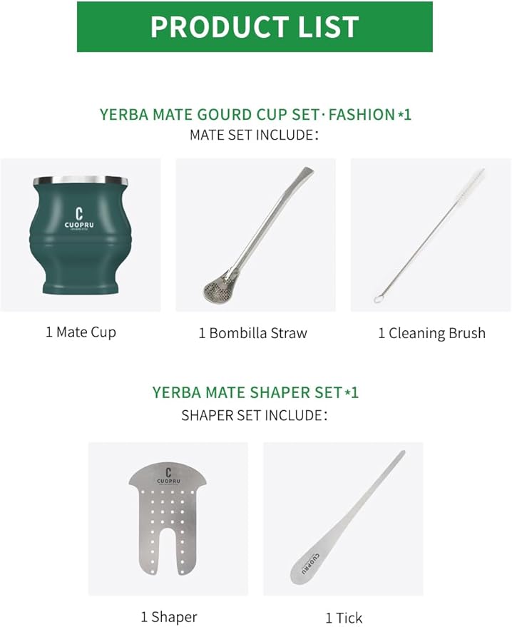 Stainless Steel Modern Yerba Mate Drinking Cup Set - 180 ml, Includes Bombilla Straw, Cleaning Brush, Blue