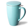 Sweejar Porcelain Tea Infuser Mug with Lid, 16 oz Teacup with Strainers for Loose Leaf Tea, Microwave and Dishwasher Safe Coffee Mug(Turquoise)