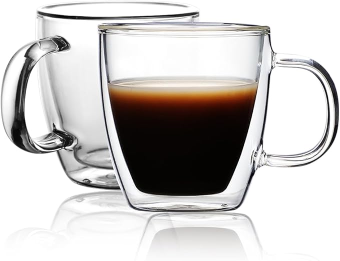 CNGLASS Large Double Wall Glass Coffee Mug 17 oz,Insulated Glass Coffee Cups with Handle,Set of 2