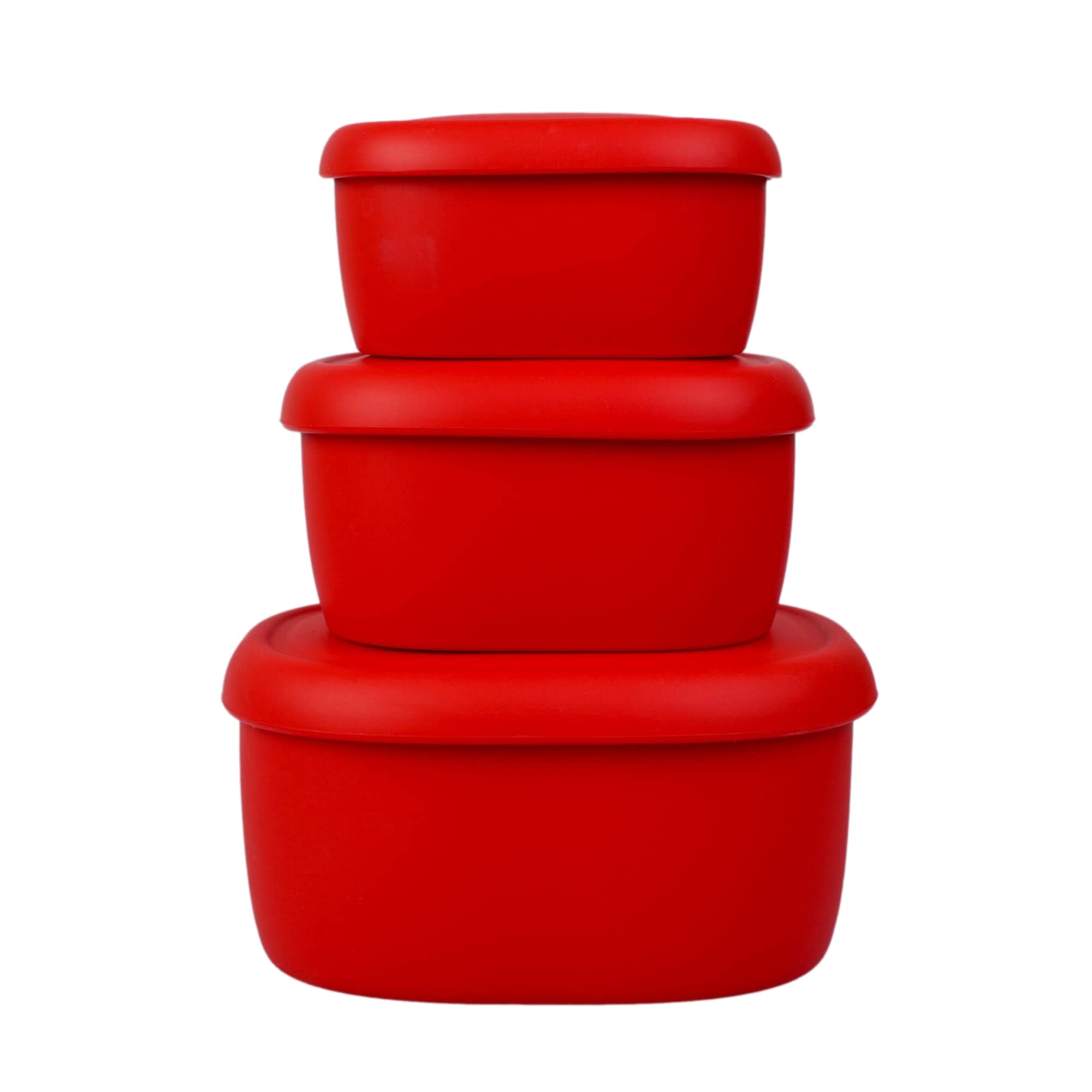 BLUE GINKGO Nesting Silicone Containers - Set of 3 Hard-Shell Silicone Food Storage Containers | BPA Free, Airtight, Dishwasher and Freezer Safe (6.7oz, 10oz, 20oz) - Red