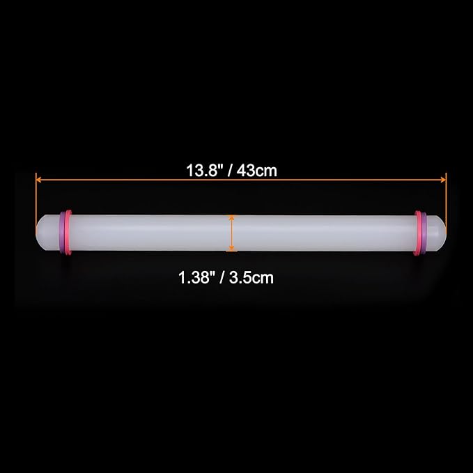HARFINGTON 2pcs Fondant Rolling Pin with Rings PP 43cm x 3.5cm Non Stick for Baking, White