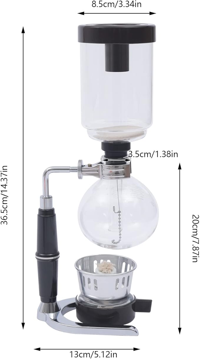 DUTTIETY Glass Siphon Coffee Maker, 360ml Tabletop Glass Siphon Pot Glass Syphon Coffee Maker 3 Cups for Coffee Shop|Bar|Home Use, Black