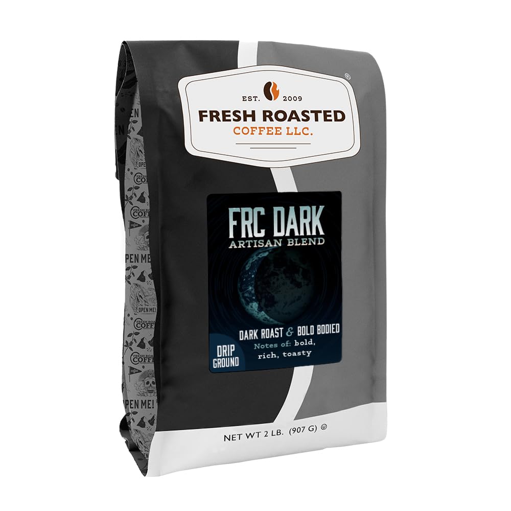 Fresh Roasted Coffee, FRC Dark Roast Blend Drip Ground Coffee, Dark Roast, Kosher, 2 lb (32 oz)