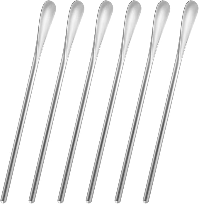 6-Pack 6.2" / 15.8cm Stainless Steel Long Handle Stirring & Mixing Spoon – Reusable Bar Tool for Coffee, Tea, Iced Drinks & Cocktails