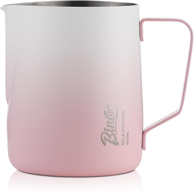 600ml Pink Milk Frothing Pitcher – Stainless Steel Latte Art Coffee Cup with Measurement Markings, Espresso Steaming Jug, Food-Grade & Heat-Resistant for Barista & Home Brewing (Pink white-600ml)