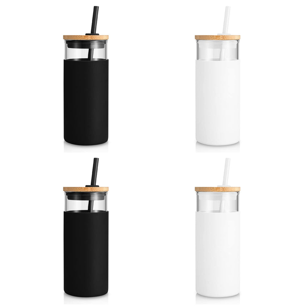 Tronco 20 oz Glass Tumbler with Lids and Straws, Reusable Iced Coffee Cups