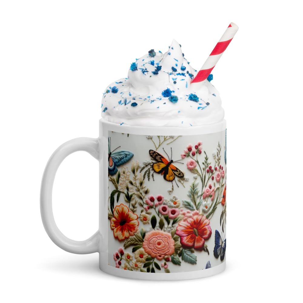 CREATIVE DESIGN PRINTS 11 oz Christmas Coffee Mug – Butterfly Flower Ceramic Mug, Floral Holiday Novelty Drinkware, Festive Gift for Family & Friends
