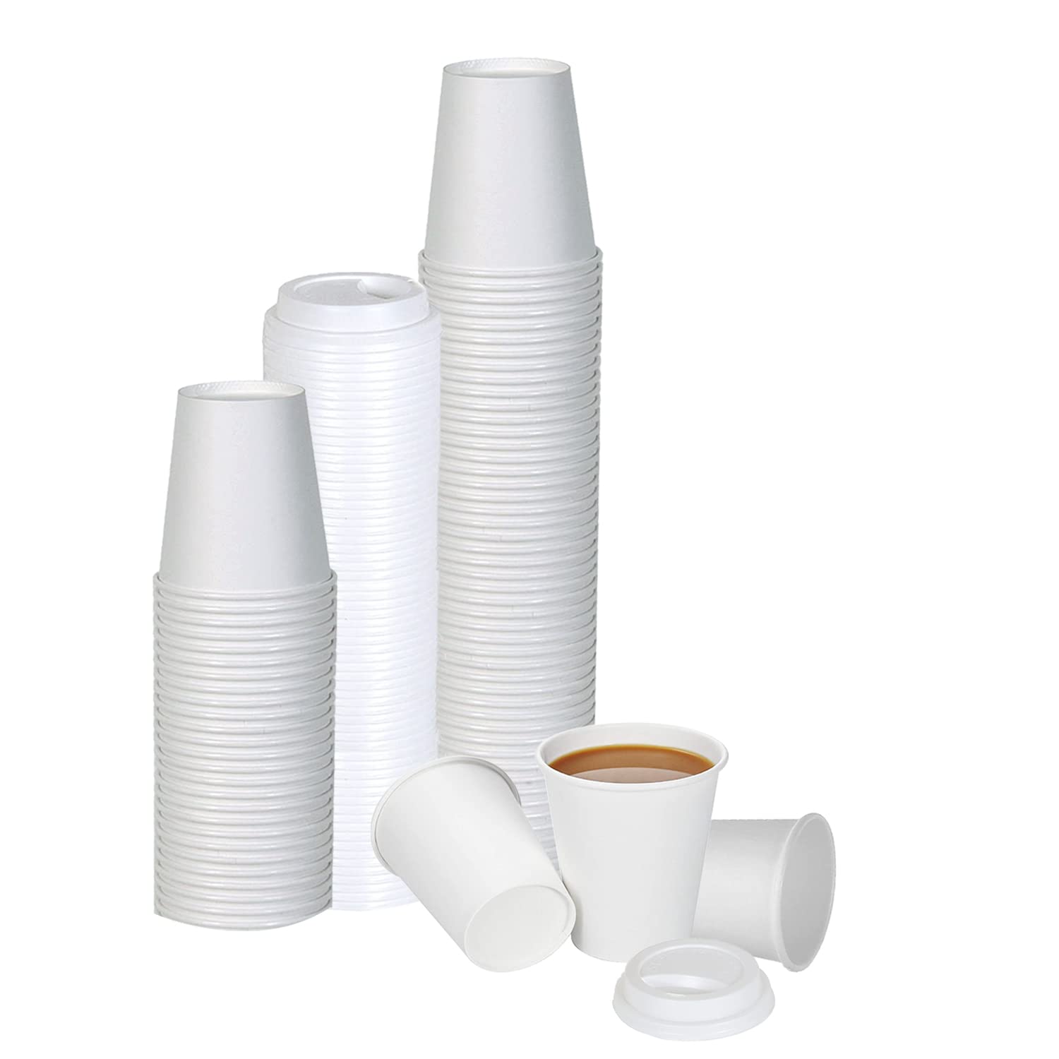 Smygoods White Disposable Paper Coffee Cups with Lids (10 OZ, 50 Count) For Hot Beverages, Tea, Espresso, Cocoa - To Go Drink Containers, Café & Office