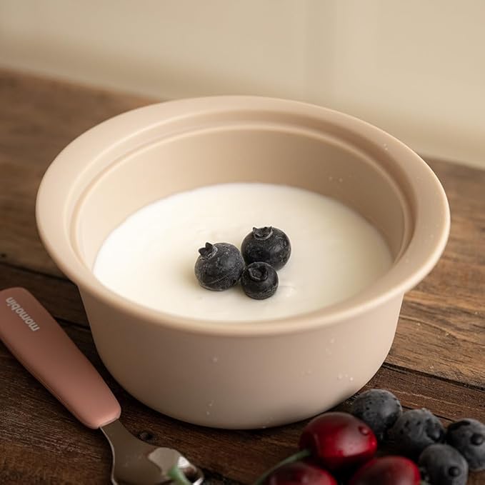 AGUARD Microwave Silicone Steamer for Baby Food, Made In Korea, Oven & Dishwasher Safe to 482°F, Easy Clean, Microwave Pot with Handle & Lid, 100% Food Grade Steamer Bowl (Creme Brulee, 29oz (850ml) with basket)