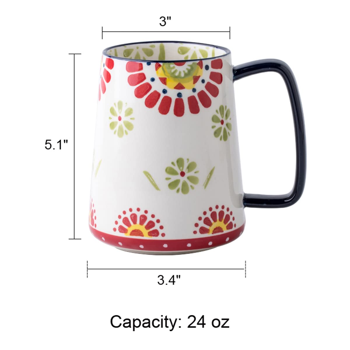 XINRRY 24 oz Extra Large Ceramic Coffee Mug Vintage Floral Cup with Handle