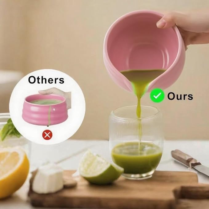 Cute Pink Matcha Bowl with Spout - Chawan - Ceramic Matcha Bowls - Japanese Traditional Macha Tea Bowl for Mixing - Matcha Cup - Matcha Accessories - More Durable than Glass