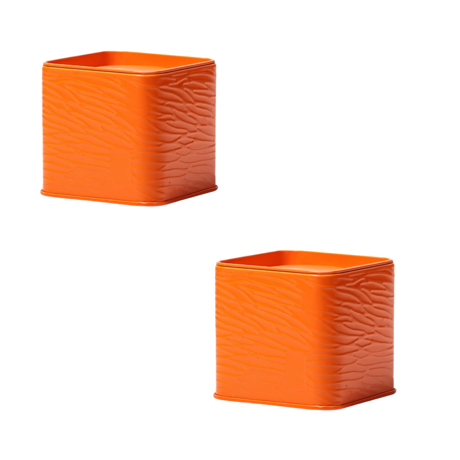 HAN SHENG 2 Pcs Decorative Square Tea Tin Tea Storage Containers Loose Tea Storage Coffee Tins Food Storage Container for Tea Coffee Herb Candy Chocolate Sugar Spices (Orange)