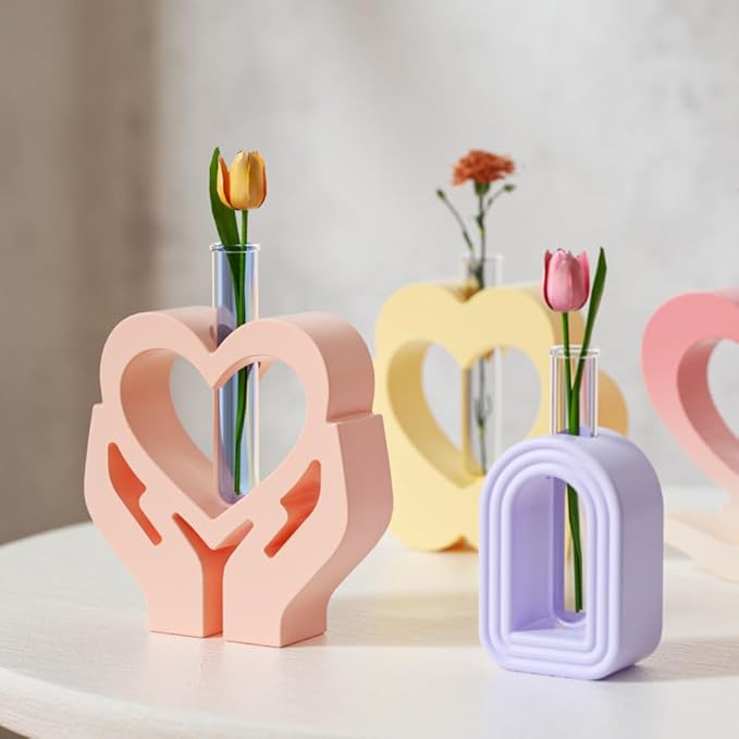 Heart Resin Vase Mold with Test Tube Culture Water Plant Silicone Molds for Crafts Epoxy Resin Casting Mold for DIY Flower Holder Home Office Decor Wedding (Style 1)