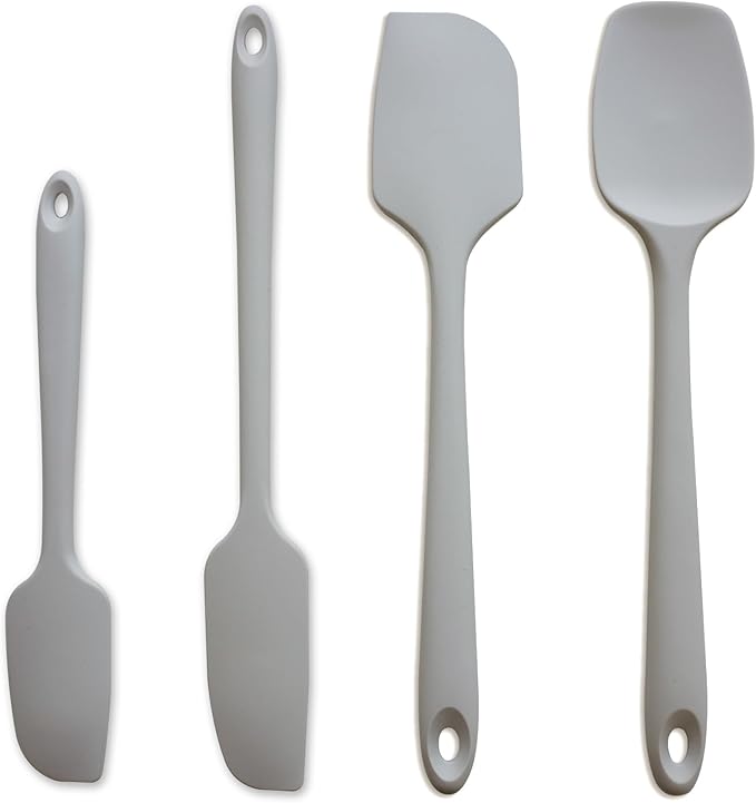 Silicone Spatula, 4-Pack Silicone Set,Heat Resistant for Non Stick,Food Grade Cookware with Stainless Steel for Mixing,Cooking,Baking,Flipping,Spreading,Lifting,Serving,BPA Free,Dishwasher Safe(Gray)