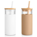 Tronco 20 oz Glass Tumbler with Lids and Straws, Reusable Iced Coffee Cups