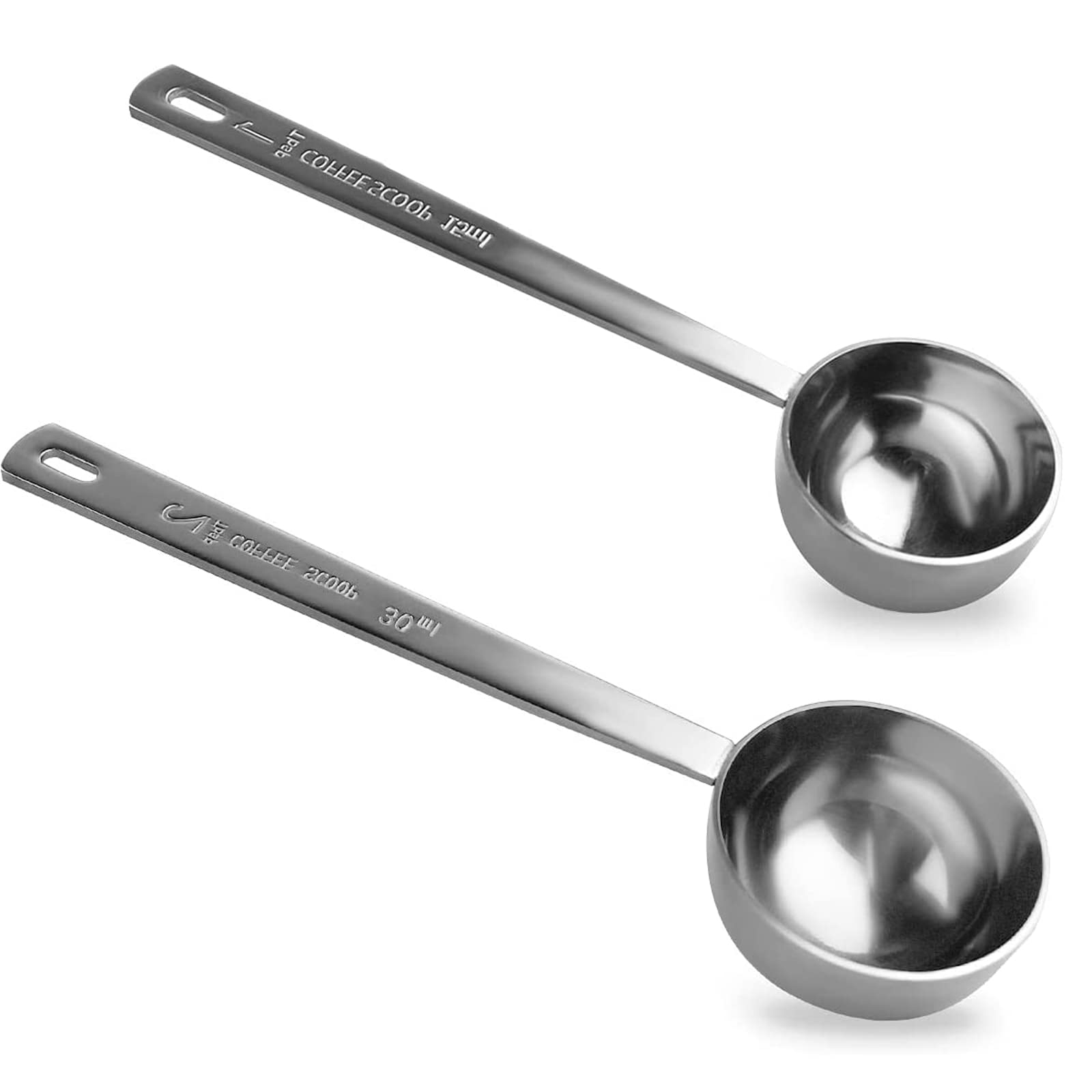 2 Pack Coffee Scoop, Tablespoon measure spoon contains 1 tablespoon (15ml) and 2 tablespoons (30ml), Stainless steel long handle coffee spoon silver