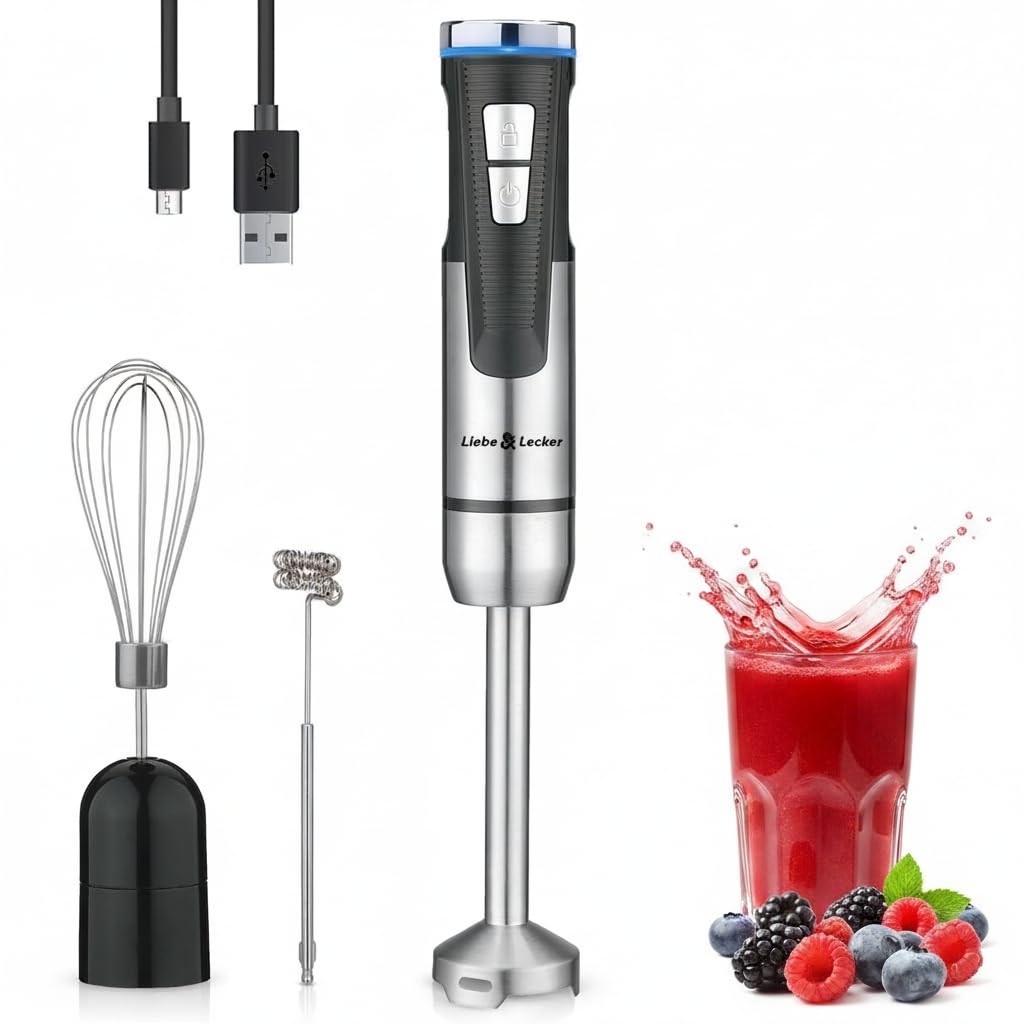 Liebe&Lecker Cordless Immersion Blender, 3-in-1 Handheld Stick Blender