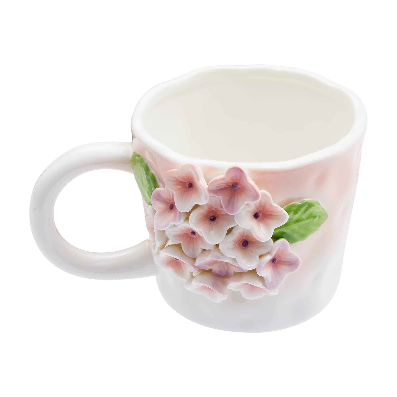 Szoyeay 3D Flower Coffee Mug Pink Hydrangea Ceramic Cup,12 oz Cute Handmade Mugs,Christmas Birthday Surprise for Friends Family or Flower Lovers (Pink Hydrangea)