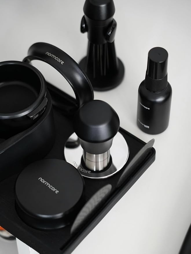 Normcore 58.5mm Coffee Tamper V4.1 Mini, Spring-Loaded with Click Feedback, Self-Leveling Stainless Steel Flat Baffle, Compatible with 58mm Espresso Machines Portafilter, Black