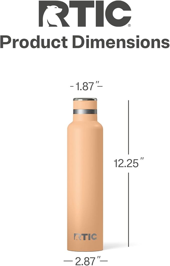 RTIC 26oz Journey Bottle Metal Stainless Steel Vacuum Insulated, BPA Free, Reusable, for Water, Hot and Cold Drinks, Travel, Sports, Camping, Peach Tea