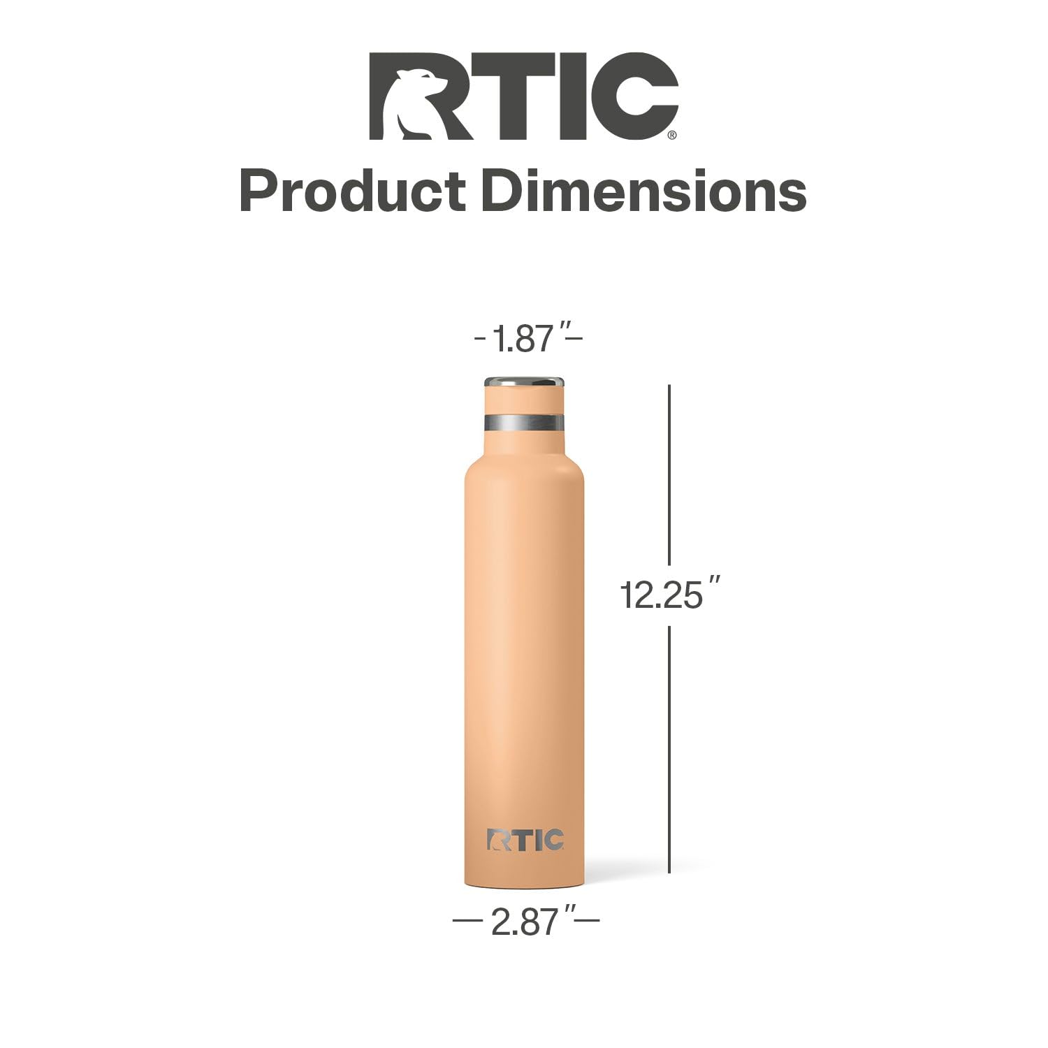 RTIC 26oz Journey Water Bottle Ceramic Lined Metal Stainless Steel Vacuum Insulated, BPA Free, Reusable, for Water, Hot and Cold Drinks, Travel, Sports, Camping, Peach Tea