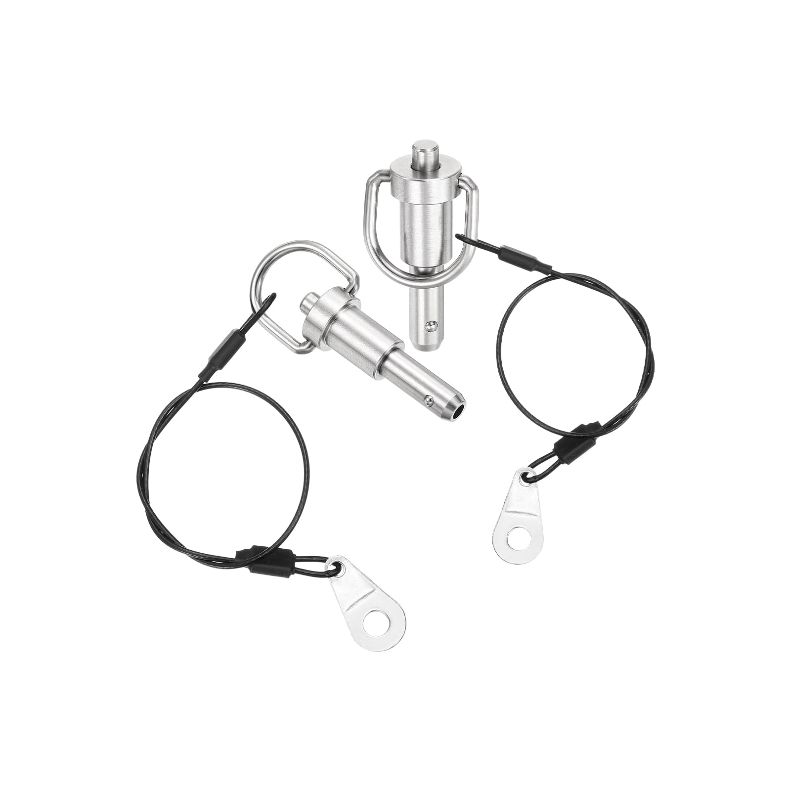 uxcell 2 Pcs Quick Release Pin, 5/16" x 0.5"(Dia. x L) Push-Button Ball Locking Pin 304 Stainless Steel Ring Handle Locking Pin with Wire for Audio Bimini Top Marine, Silver