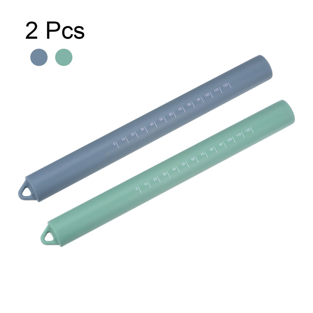 HARFINGTON 2pcs Silicone Rolling Pin 10" Stainless Silicone Surface Non-Stick Stainless Steel Inner Core Dough Roller Kitchen Roller for Baking Pastry Pizza Fondant Bread, Blue,Green