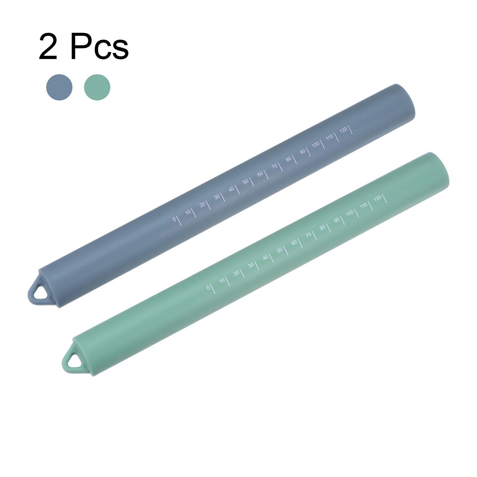 HARFINGTON 2pcs Silicone Rolling Pin 10" Stainless Silicone Surface Non-Stick Stainless Steel Inner Core Dough Roller Kitchen Roller for Baking Pastry Pizza Fondant Bread, Blue,Green